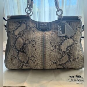 Coach Snake-Print Shoulder Bag in Gray and Black